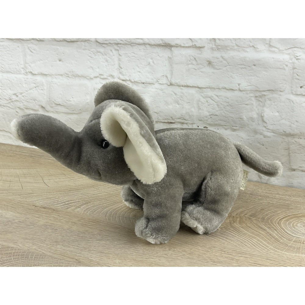 Vintage Elephant Plush Trunk Up Good Luck Stuffed Animal 13" by Prettigue Design